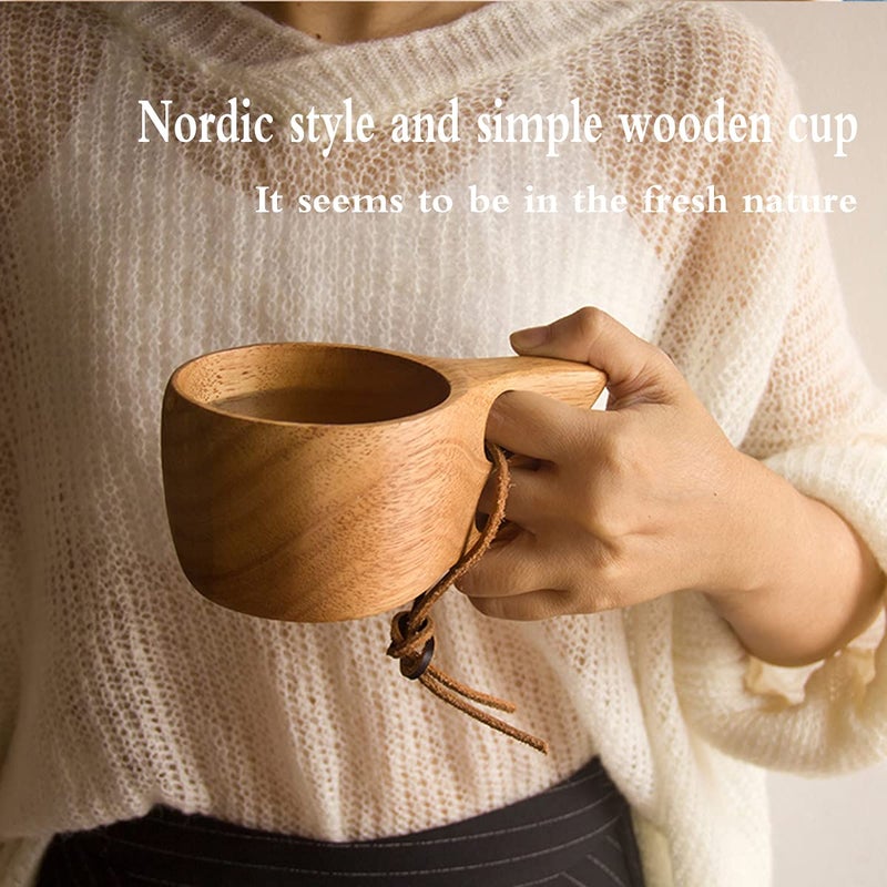 Cohpoh Wooden Cup Camping Cup Nordic Style Handmade Natural, Portable Wood Mug Drinking Cup for Coffee, Tea and Milk - Image 3